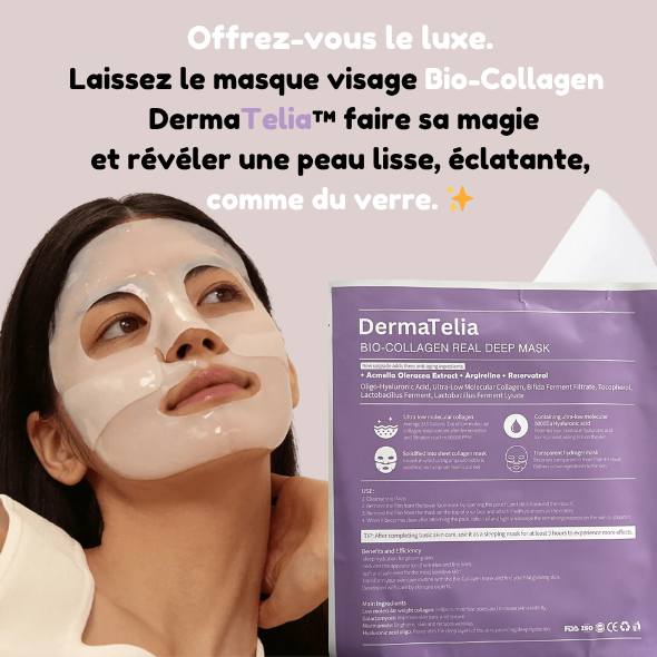 DermaTelia™ – Masque Bio-Collagène Profond (Lot de 16)